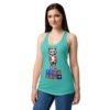 Camiseta de gatos para mujer GATO GAMER 2 VIDAS en color azul tahití, sobre modelo