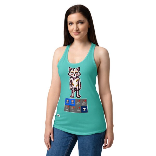 Camiseta de gatos para mujer GATO GAMER 2 VIDAS en color azul tahití, sobre modelo