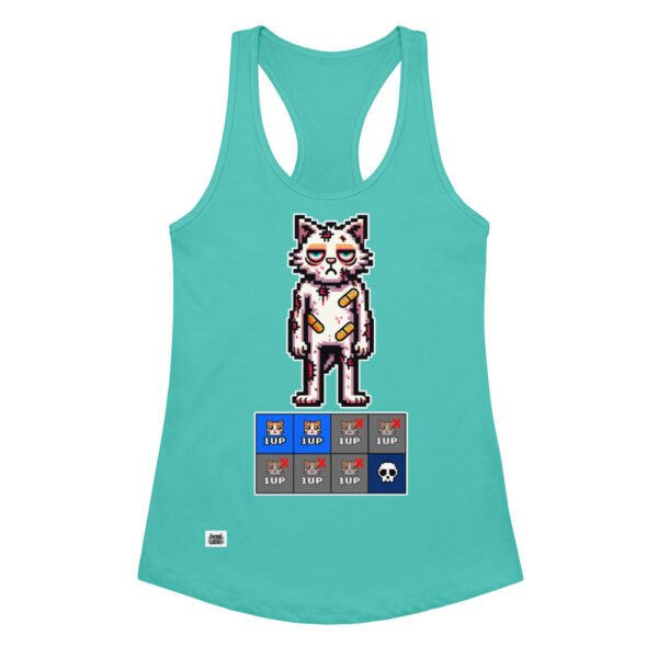 Camiseta de gatos para mujer GATO GAMER 2 VIDAS en color azul tahití, vista plana