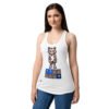 Camiseta de gatos para mujer GATO GAMER 2 VIDAS en color blanco, sobre modelo
