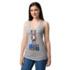 Camiseta de gatos para mujer GATO GAMER 2 VIDAS en color gris jaspeado, sobre modelo