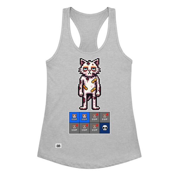 Camiseta de gatos para mujer GATO GAMER 2 VIDAS en color gris jaspeado, vista plana