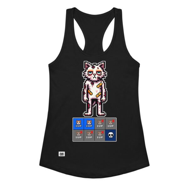 Camiseta de gatos para mujer GATO GAMER 2 VIDAS en color negro, vista plana