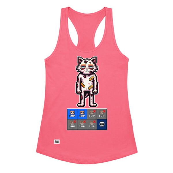 Camiseta de gatos para mujer GATO GAMER 2 VIDAS en color rosa eléctrico, vista plana