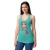Camiseta de gatos para mujer 1UP X7 en color azul tahití, sobre modelo