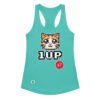 Camiseta de gatos para mujer 1UP X7 en color azul tahití, vista plana