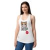 Camiseta de gatos para mujer 1UP X7 en color blanco, sobre modelo