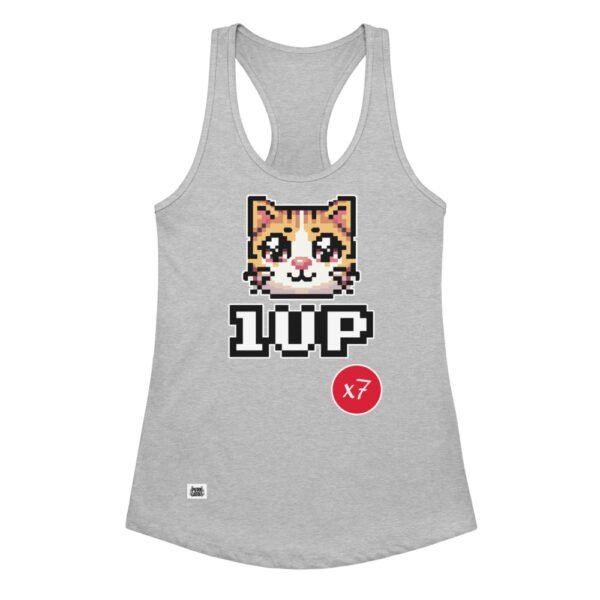 Camiseta de gatos para mujer 1UP X7 en color gris jaspeado, vista plana
