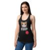 Camiseta de gatos para mujer 1UP X7 en color negro, sobre modelo