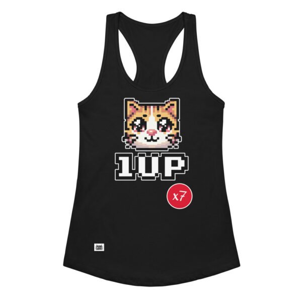 Camiseta de gatos para mujer 1UP X7 en color negro, vista plana