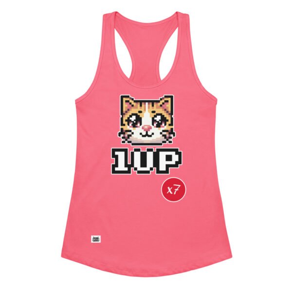 Camiseta de gatos para mujer 1UP X7 en color rosa eléctrico, vista plana