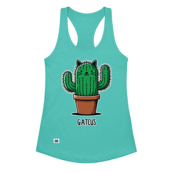 Camiseta de gatos para mujer GATCUS en color azul tahití, vista plana