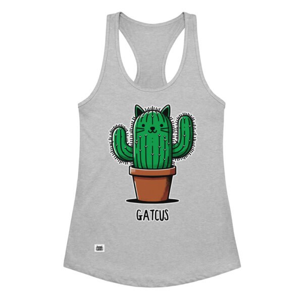 Camiseta de gatos para mujer GATCUS en color gris jaspeado, vista plana