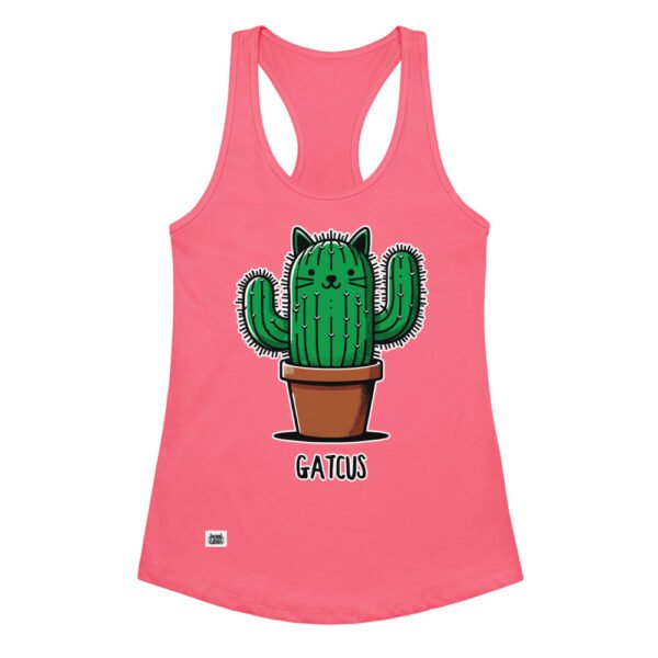 Camiseta de gatos para mujer GATCUS en color rosa eléctrico, vista plana