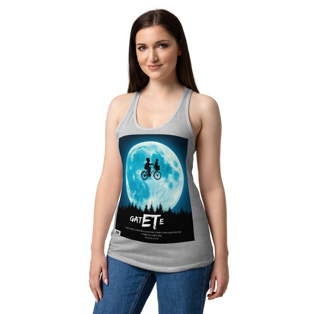 Camiseta de gatos para mujer GATETE en color gris jaspeado, sobre modelo