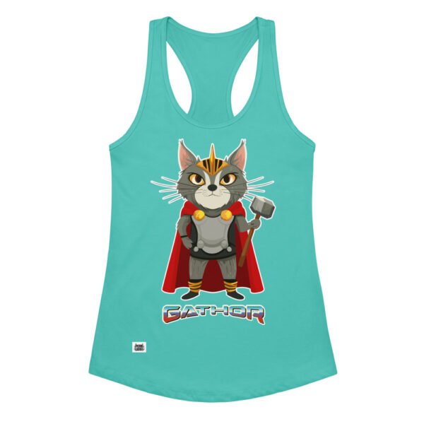 Camiseta de gatos para mujer GATHOR en color azul tahití, vista plana