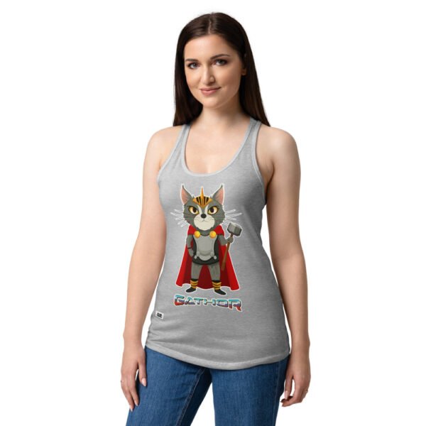 Camiseta de gatos para mujer GATHOR en color gris jaspeado, sobre modelo