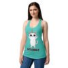 Camiseta de gatos para mujer GATICORNIO en color azul tahití, sobre modelo