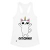 Camiseta de gatos para mujer GATICORNIO en color blanco, vista plana