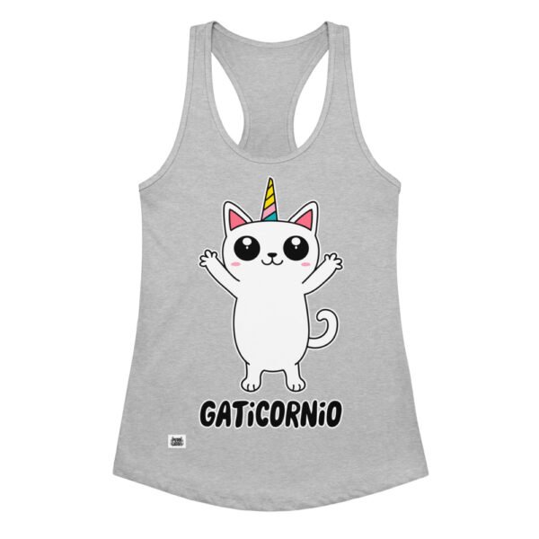 Camiseta de gatos para mujer GATICORNIO en color gris jaspeado, vista plana