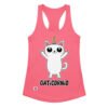 Camiseta de gatos para mujer GATICORNIO en color rosa eléctrico, vista plana