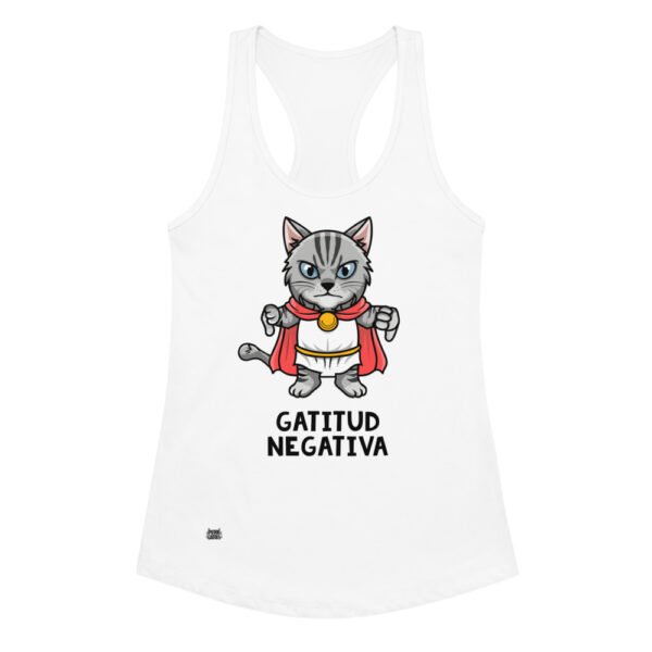 Camiseta de gatos para mujer GATITUD NEGATIVA en color blanco, vista plana
