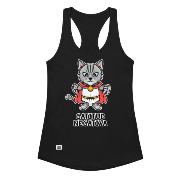 Camiseta de gatos para mujer GATITUD NEGATIVA en color negro, vista plana