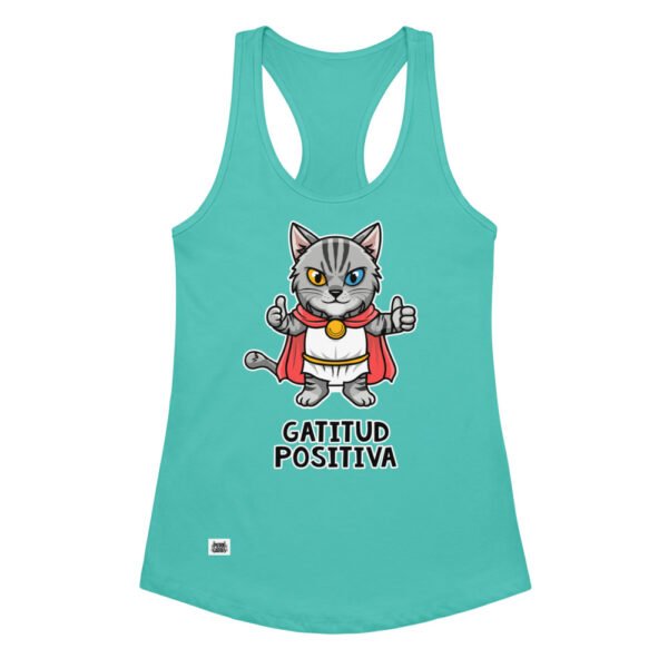 Camiseta de gatos para mujer GATITUD POSITIVA en color azul tahití, vista plana