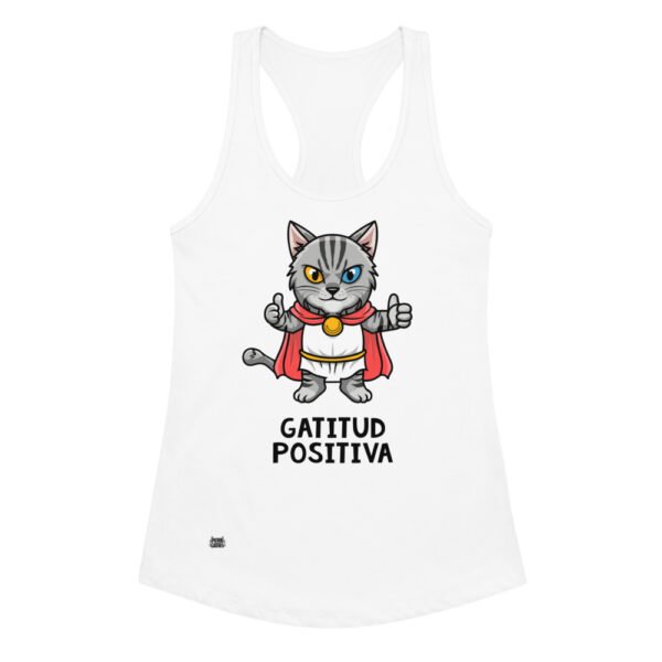Camiseta de gatos para mujer GATITUD POSITIVA en color blanco, vista plana