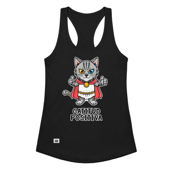Camiseta de gatos para mujer GATITUD POSITIVA en color negro, vista plana