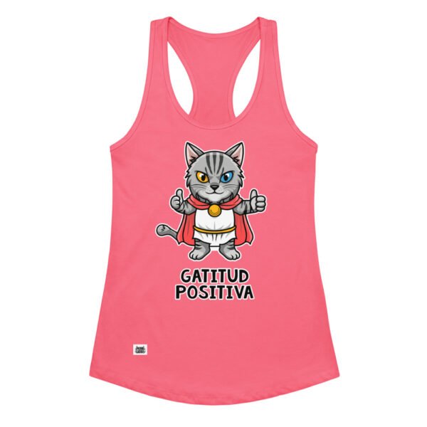 Camiseta de gatos para mujer GATITUD POSITIVA en color rosa eléctrico, vista plana