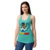 Camiseta de gatos para mujer GATOBALL en color azul tahití, sobre modelo