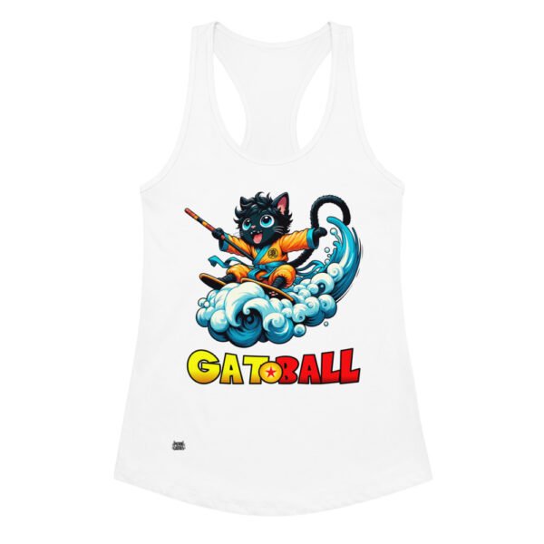 Camiseta de gatos para mujer GATOBALL en color blanco, vista plana