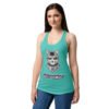 Camiseta de gatos para mujer GATOCOP en color azul tahití, sobre modelo