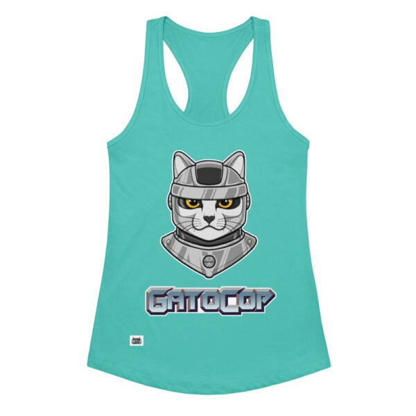 Camiseta de gatos para mujer GATOCOP en color azul tahití, vista plana