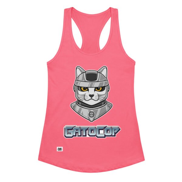 Camiseta de gatos para mujer GATOCOP en color rosa eléctrico, vista plana