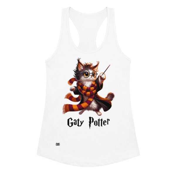 Camiseta de gatos para mujer GATY POTTER en color blanco, vista plana