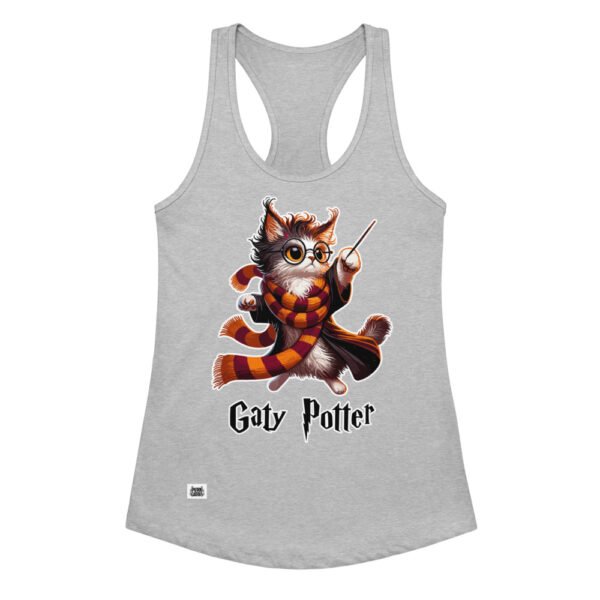 Camiseta de gatos para mujer GATY POTTER en color gris jaspeado, vista plana