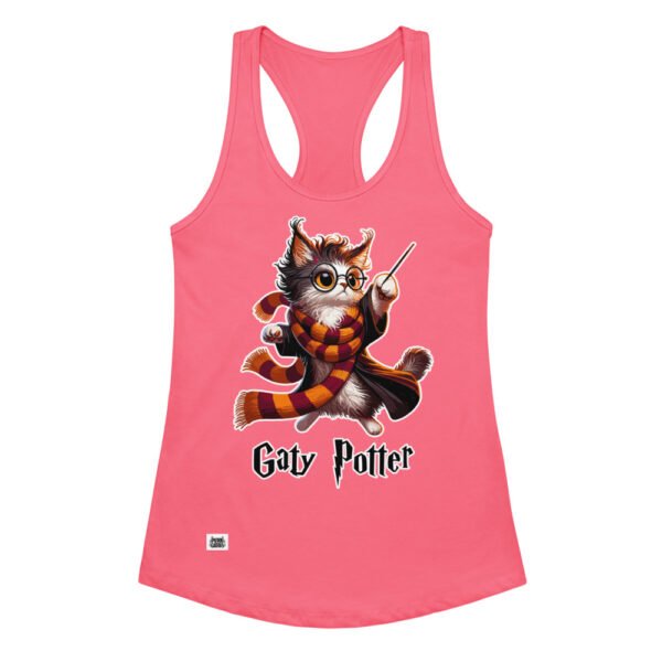 Camiseta de gatos para mujer GATY POTTER en color rosa eléctrico, vista plana