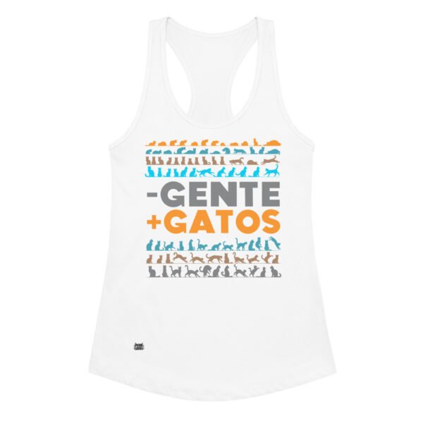Camiseta de gatos para mujer MENOS GENTE, MÁS GATOS en color blanco, vista plana