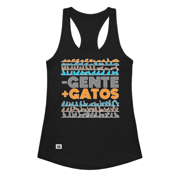 Camiseta de gatos para mujer MENOS GENTE, MÁS GATOS en color negro, vista plana