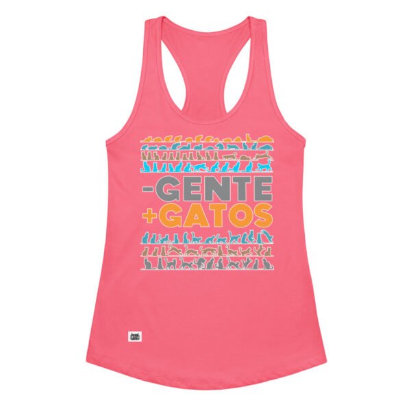 Camiseta de gatos para mujer MENOS GENTE, MÁS GATOS en color rosa eléctrico, vista plana