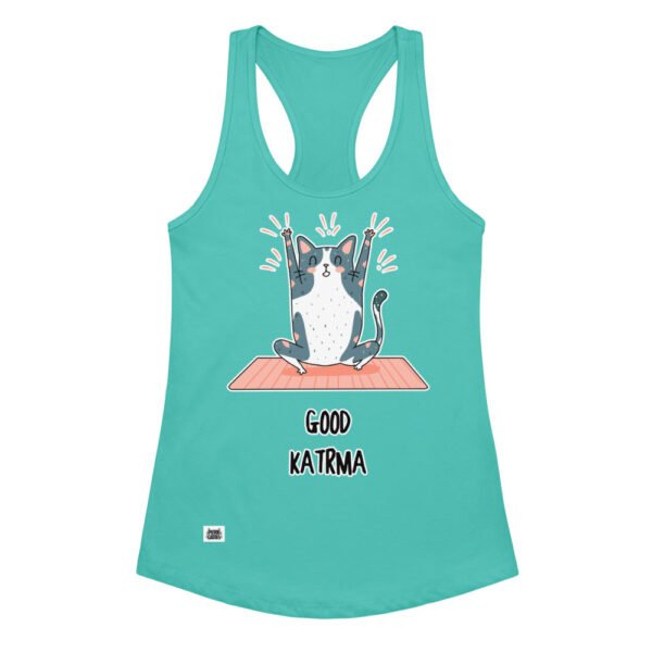 Camiseta de gatos para mujer GOOD KATRMA en color azul tahití, vista plana