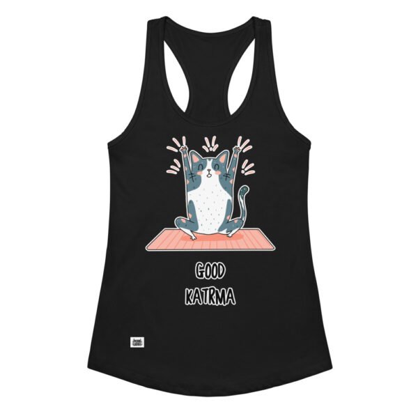 Camiseta de gatos para mujer GOOD KATRMA en color negro, vista plana