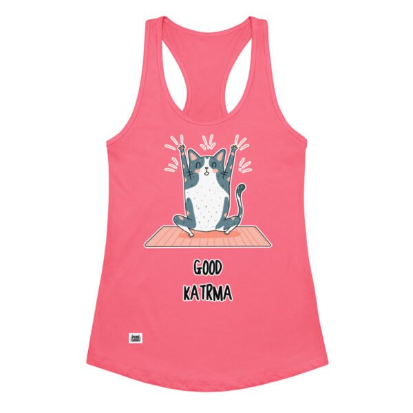 Camiseta de gatos para mujer GOOD KATRMA en color rosa eléctrico, vista plana