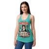 Camiseta de gatos para mujer GUÍA DE CONVIVENCIA en color azul tahití, sobre modelo