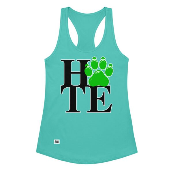 Camiseta de gatos para mujer HATE en color azul tahití, vista plana