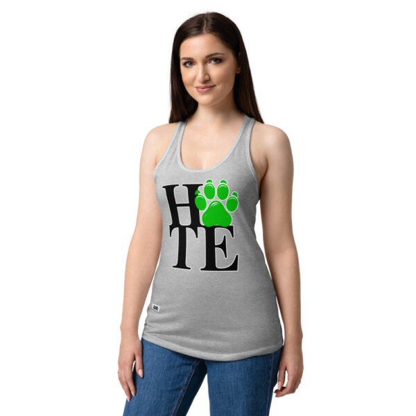 Camiseta de gatos para mujer HATE en color gris jaspeado, sobre modelo