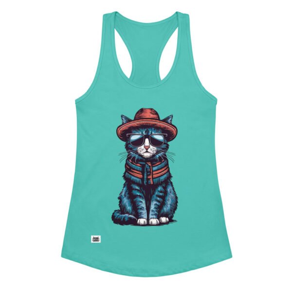 Camiseta de gatos para mujer GATO HIPSTER en color azul tahití, vista plana