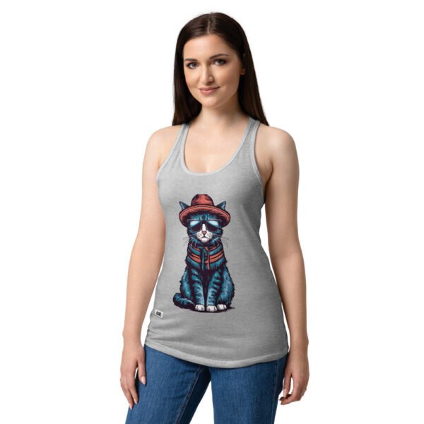 Camiseta de gatos para mujer GATO HIPSTER en color gris jaspeado, sobre modelo